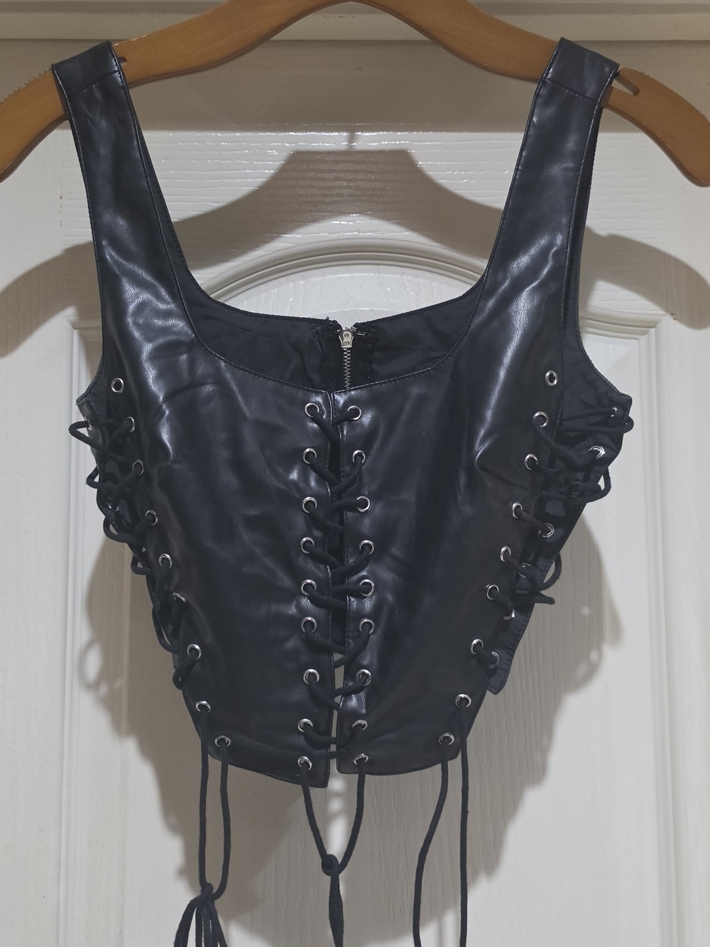 Fashion Nova Black Faux Leather Lace-Up Crop Tank
